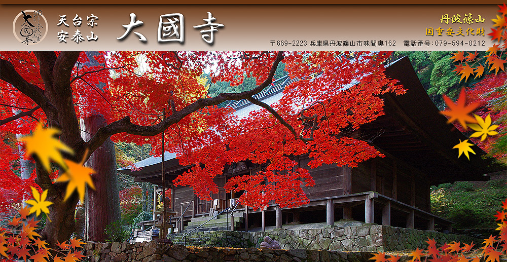 安泰山大國寺（だいこくじ）は 兵庫県丹波篠山にある天台宗の寺院です。境内の本堂や仏像は重要文化財指定でございます。